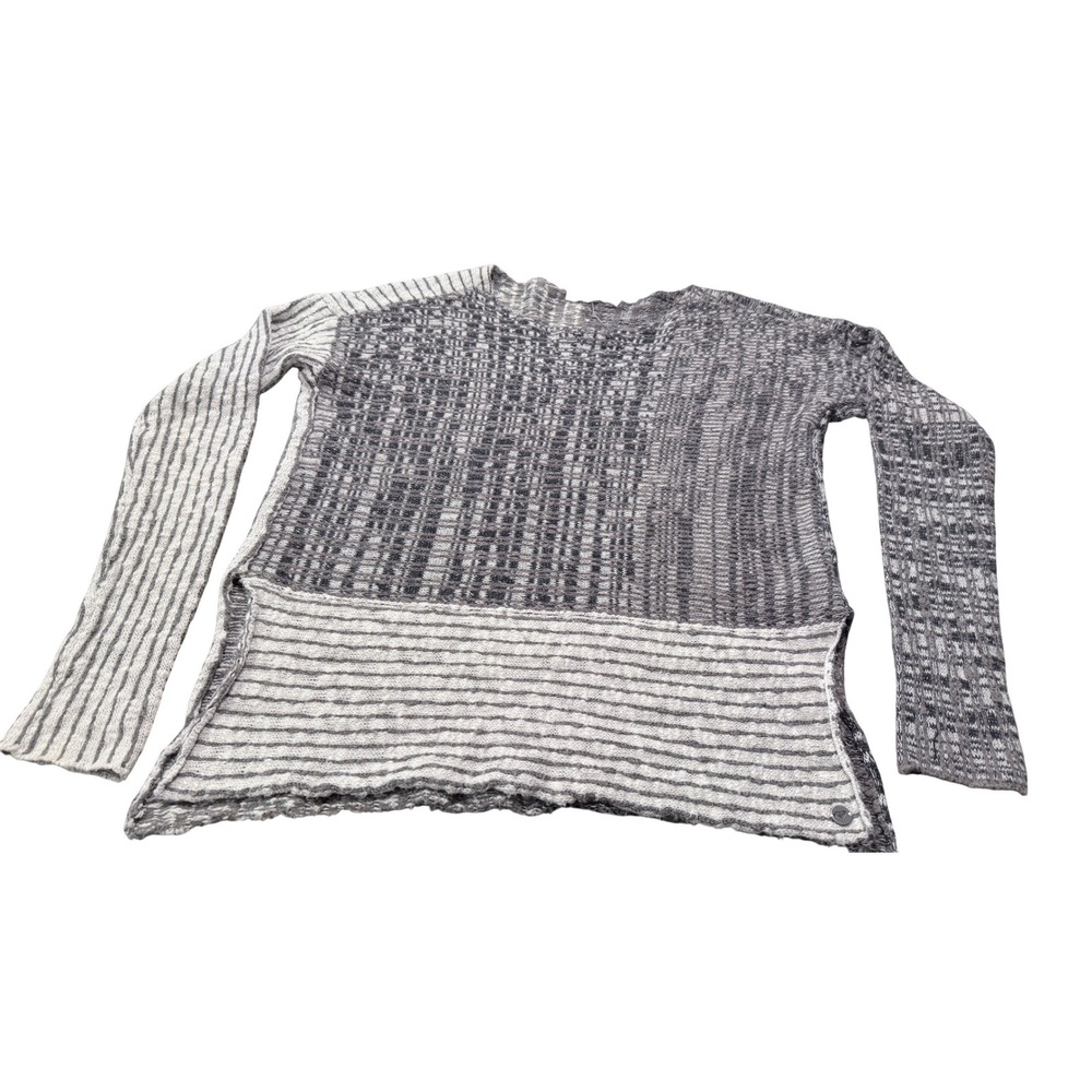 Roxy Women's Knit Sweater Size‎ S Gray White Stripe Patchwork Long Sleeve 3h